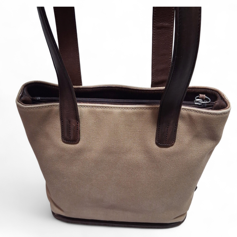 Vintage Coach Greenwhich Tote 6134 Khaki Twill and Mahagony Leather - Picture 4 of 13